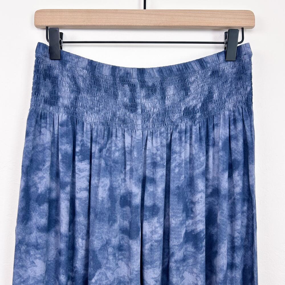 Lotus And Luna Blue Tie-Dye Rayon Wide Leg Smocked Waist Harem Pants MEDIUM - Picture 3 of 9